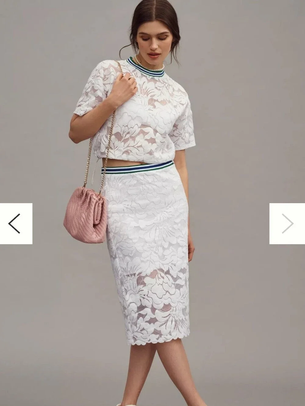 Maeve, Short-Sleeve Lace Pullover Top, White/Green/Blue, Size XS, MSRP $98 - Picture 4 of 8